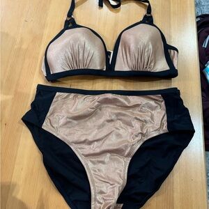 Black and Bronze Bikini Set